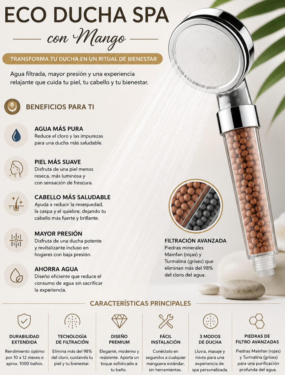 HydraZen™ Cabezal de ducha con filtración de minerales🚿 ✨